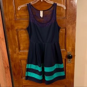 Navy And Teal Dress wuth Lace Top